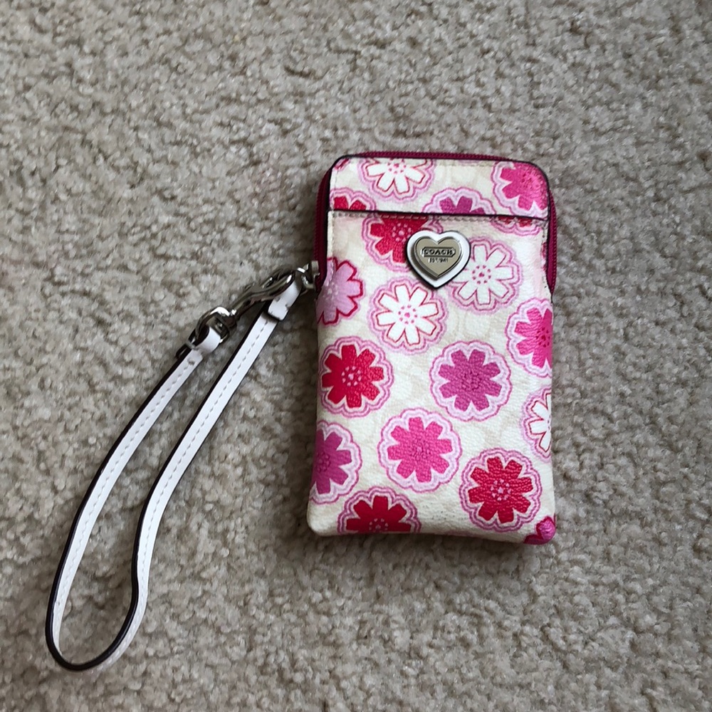 Coach pink flowers wristlet
